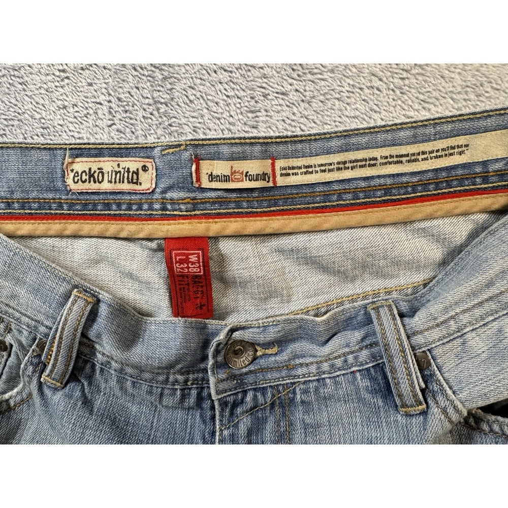 Ecko Unltd. Denim Foundry Low Rise Straight Leg Light Wash Blue Jeans 32 - Picture 7 of 9